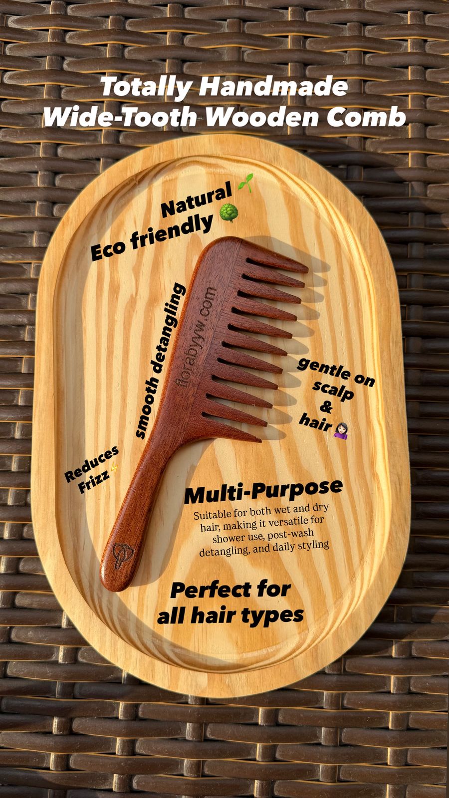 Premium Wide-Tooth Wooden Comb